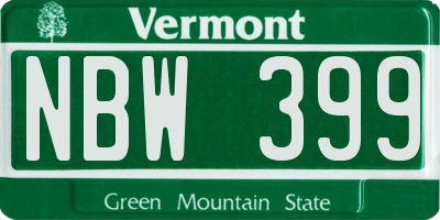 VT license plate NBW399