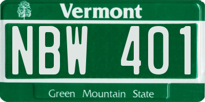 VT license plate NBW401
