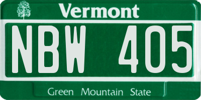 VT license plate NBW405