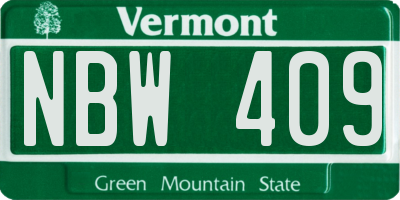 VT license plate NBW409