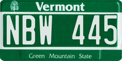 VT license plate NBW445
