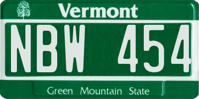 VT license plate NBW454