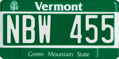 VT license plate NBW455