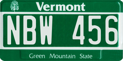 VT license plate NBW456