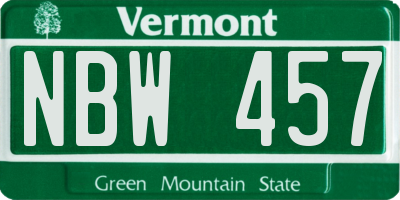 VT license plate NBW457