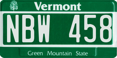 VT license plate NBW458