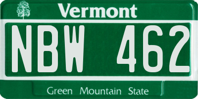 VT license plate NBW462
