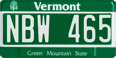 VT license plate NBW465