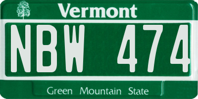 VT license plate NBW474