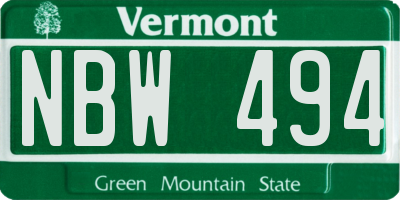 VT license plate NBW494