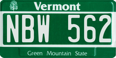 VT license plate NBW562