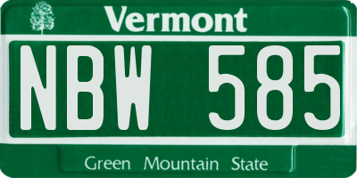 VT license plate NBW585