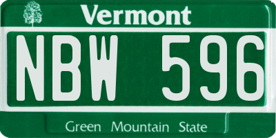 VT license plate NBW596