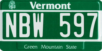 VT license plate NBW597