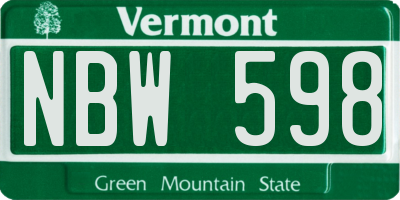 VT license plate NBW598