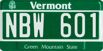 VT license plate NBW601