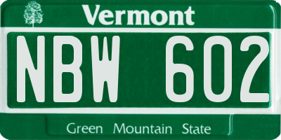 VT license plate NBW602