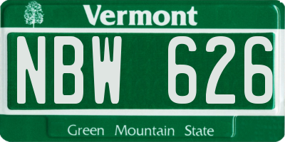 VT license plate NBW626