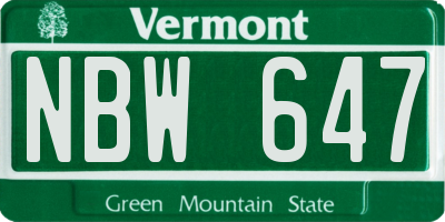 VT license plate NBW647