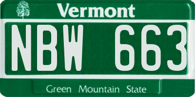 VT license plate NBW663