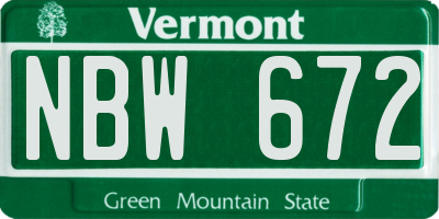 VT license plate NBW672