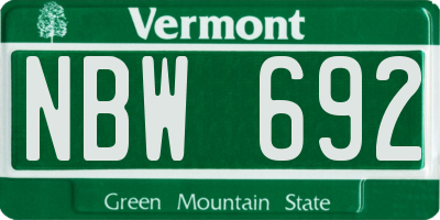 VT license plate NBW692