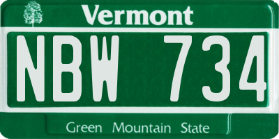 VT license plate NBW734