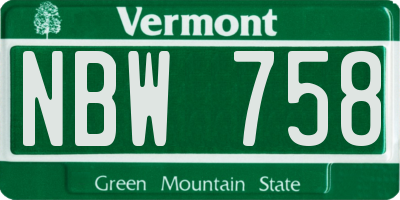 VT license plate NBW758