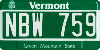 VT license plate NBW759