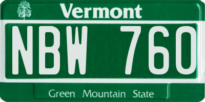 VT license plate NBW760
