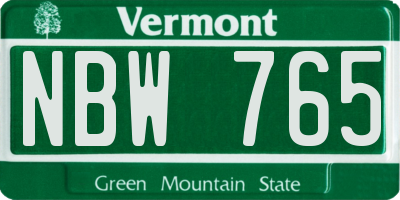 VT license plate NBW765