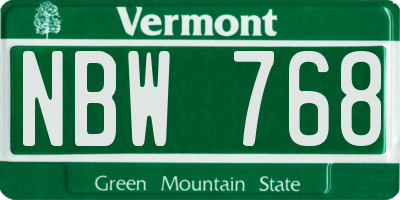 VT license plate NBW768