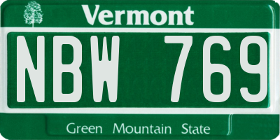 VT license plate NBW769