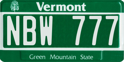 VT license plate NBW777