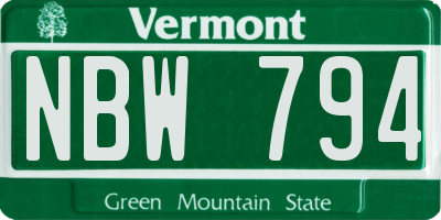 VT license plate NBW794