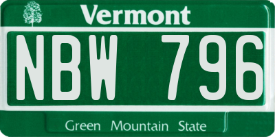 VT license plate NBW796