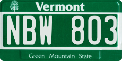 VT license plate NBW803