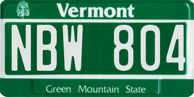 VT license plate NBW804