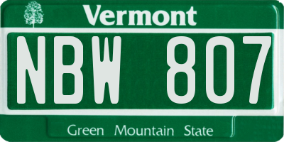VT license plate NBW807