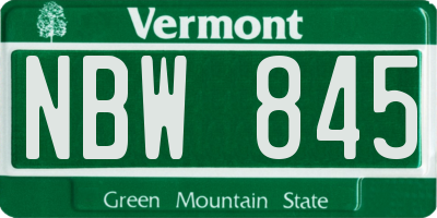 VT license plate NBW845