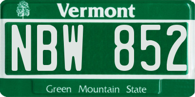 VT license plate NBW852