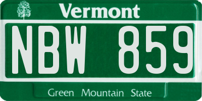 VT license plate NBW859