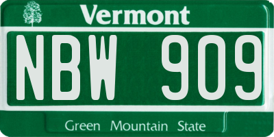 VT license plate NBW909