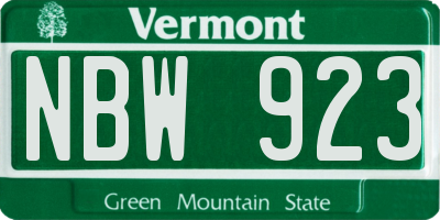 VT license plate NBW923