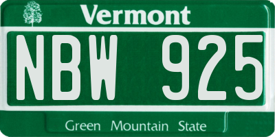 VT license plate NBW925