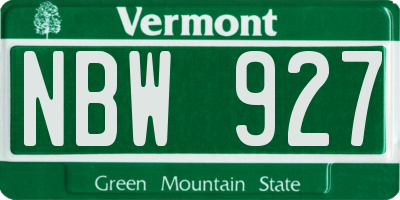 VT license plate NBW927