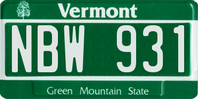 VT license plate NBW931