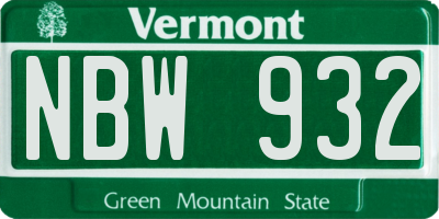 VT license plate NBW932