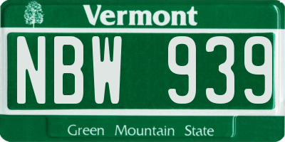VT license plate NBW939