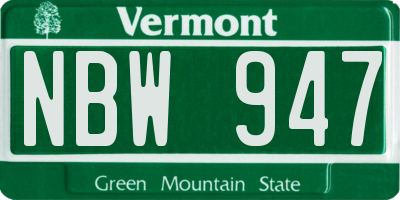 VT license plate NBW947